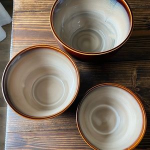 Sango Nova Brown Vintage Mixing Bowl Set (3)